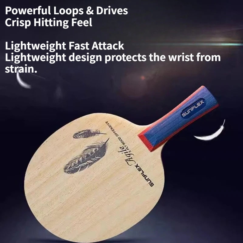 SUNFLEX Table Tennis Racket Blade 5-Ply Pure Wood Offensive Ultra-Light Ping Pong Paddle for Loop Bat Easy Control Fast Swing