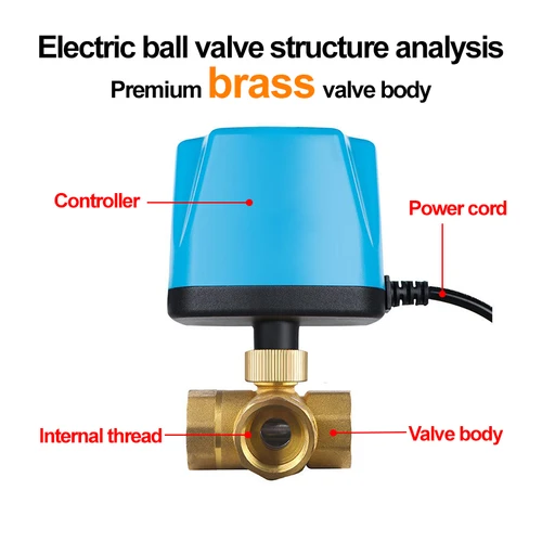 Imagen 2 del producto DN15 DN20 DN25 DN32 DN40 DN50 válvula de bola motorizada normalmente cerrada 220V 12V-24V válvula solenoide eléctrica de latón de 3 cables y 2 controles
