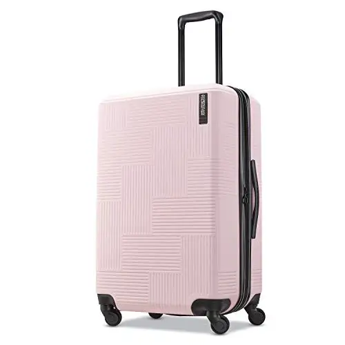 

American Tourister Stratum XLT Expandable Hardside Luggage with Spinner Wheels, Pink Blush, Checked-Medium 24-Inch