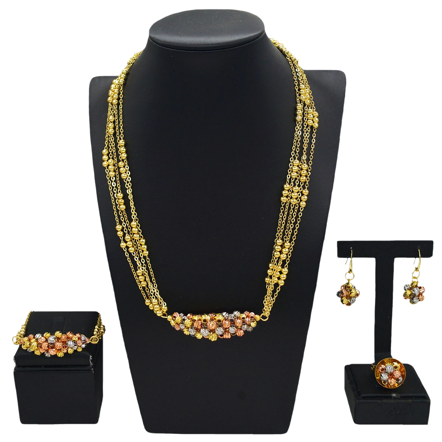 

New Fashion Dubai Gold Color Jewelry Sets For Women African Chain Beads Bridal Wedding Gifts Necklace Earrings Sets For Girls