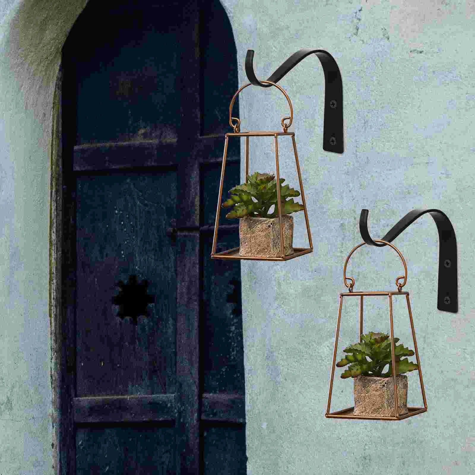 2 Pcs Wrought Iron Flower Basket Hook Plant Stand Wall Holder Hanging Wall-mounted Rack