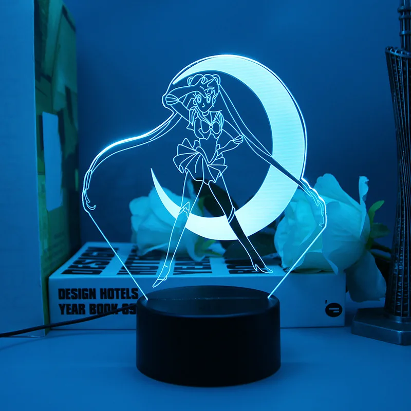 Sailor Moon Anime Character 3D Visual Night Light LED Bedroom Bedside Lamp Desktop Ornament Creative Gift for Girls Decorative view 5