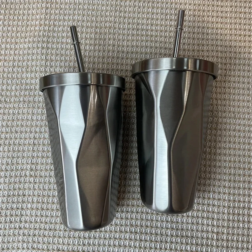304 Stainless Steel Insulated Tumbler with Straw Colorful Rhombus Gradient Design Double Wall Vacuum Car Cup