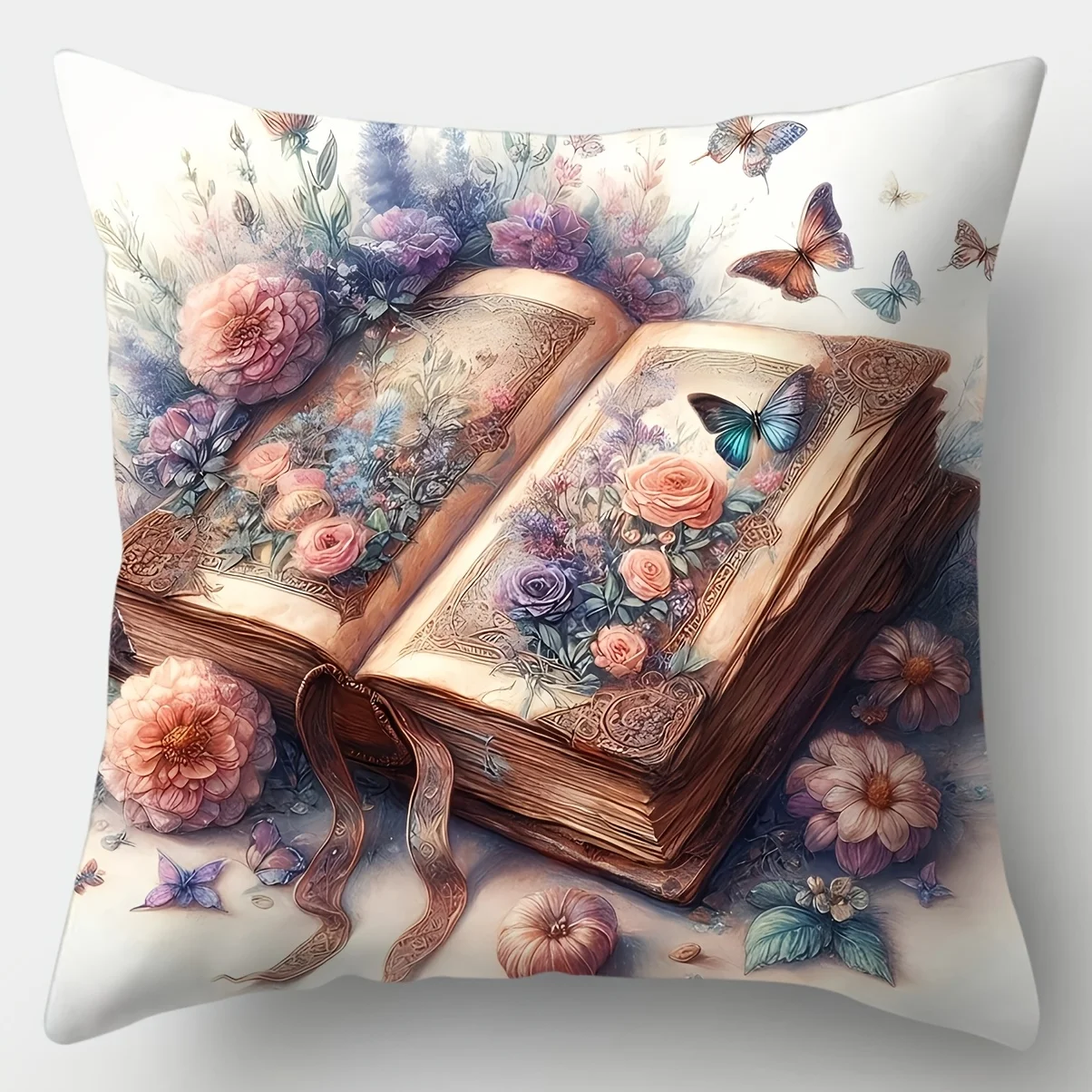 1PC 2D Flat Vintage Floral Book Throw Pillow Covers Butterfly Fairy Tale Decorative Pillowcases for Home Bedroom Living Room