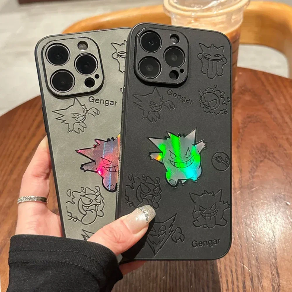 Cool Japan Anime Pocket Monsters Pokémon Gengar Phone Case For  iPhone 16 15 14 13 12 11 Pro Max Laser Leather Hard Cover