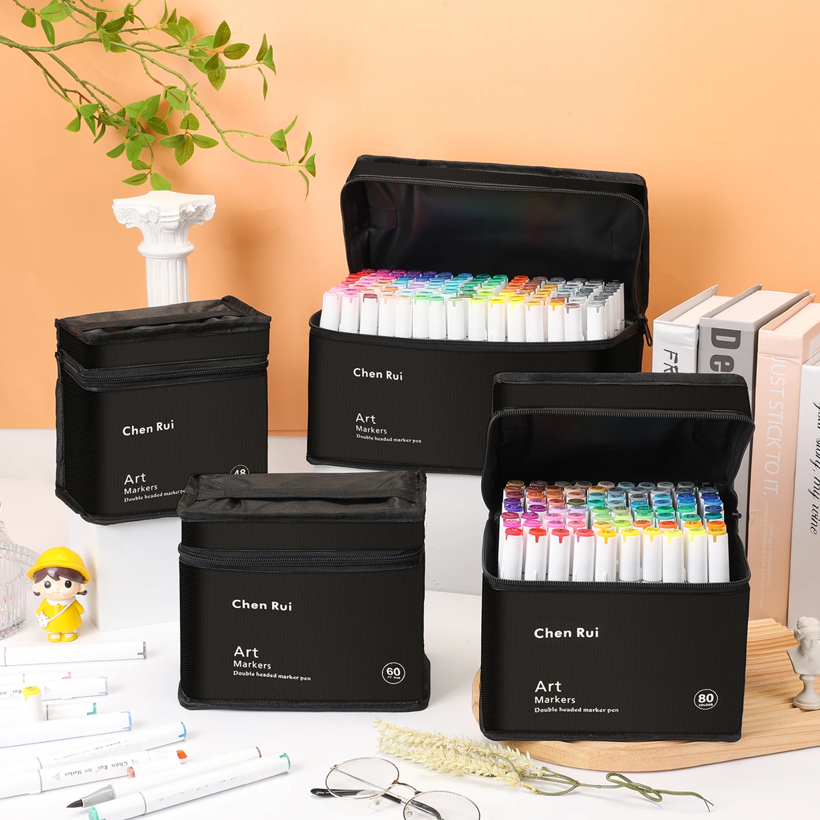 48/60/80/120 Colors Dual Tip Brush&Chisel Permanent Art Marker Pens with Base & Outline Markers Drawing Supplies Kit-Refillable image 6