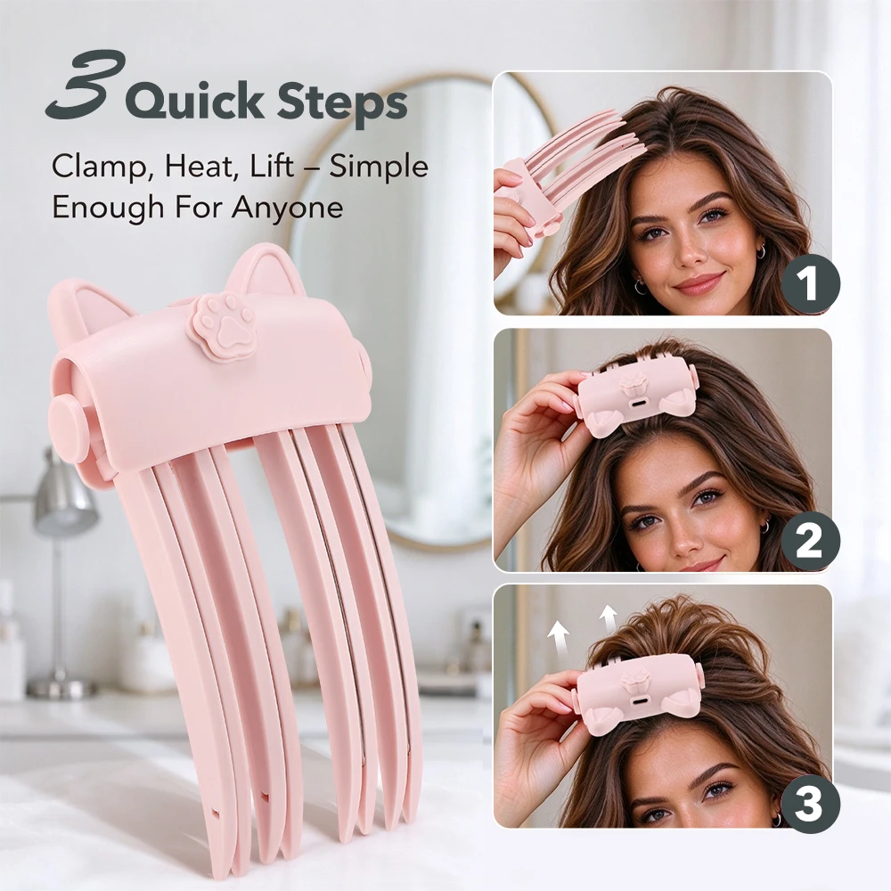 Cordless Heated Hair Root Volumizer Comb, Rechargeable Fluffy Styling Tool with 2 Temp Levels for Flat Fine Hair Home Salon