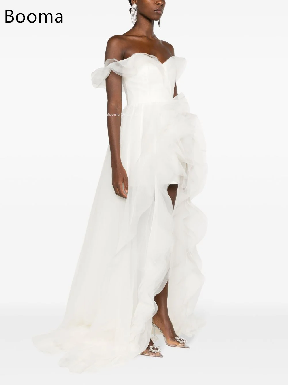Booma a-line فساتين زفاف أنيقة بكتف واحد مطوي على شكل زهرة بدون أكمام فستان عرائس بسيط مصنوع حسب الطلب 2025