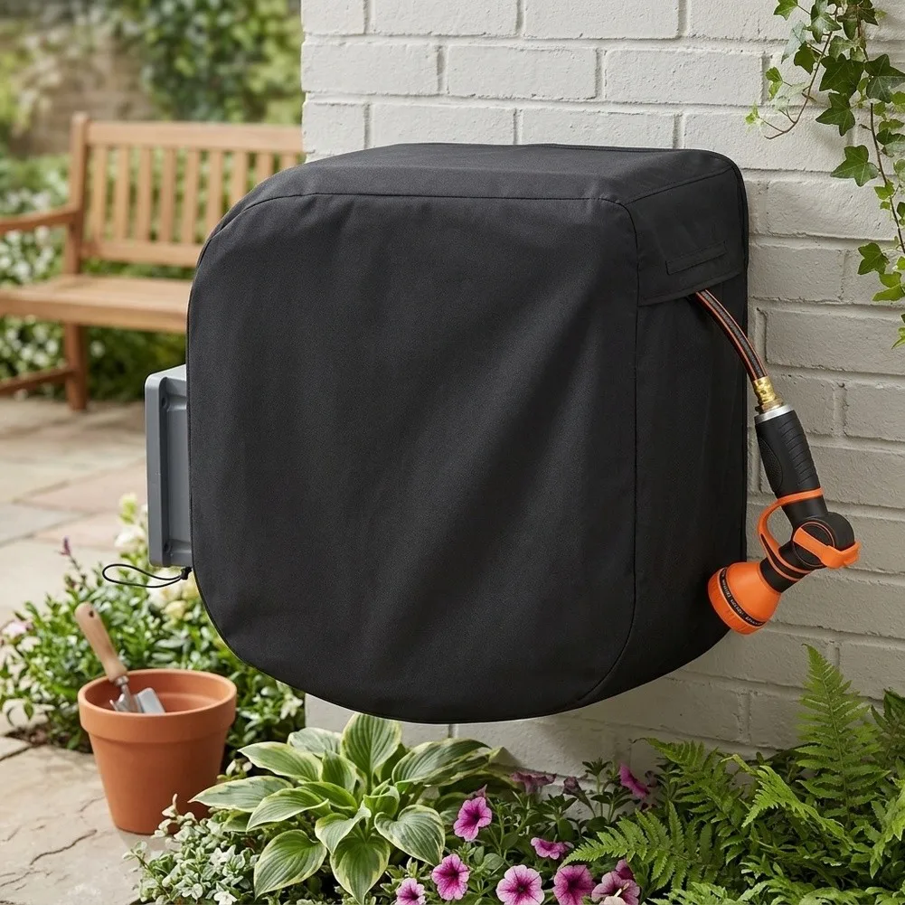 Wall Installed Hose Reel Cover 420D Oxford Fabric Designed to Fit Most Standard Reels with Wind Resistant Drawstring Closure