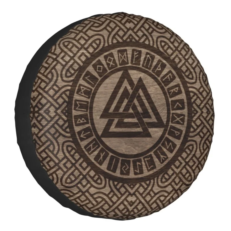 Custom Valknut Symbol And Runes On Wood Spare Tire Cover for Jeep Pajero Norse Viking Odin Car Wheel Protectors 14