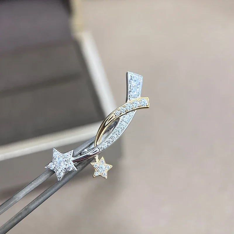 

Holiday high-quality pure 925 sterling silver popular brand luxury jewelry ladies cross-design stars beautifully shaped ring.