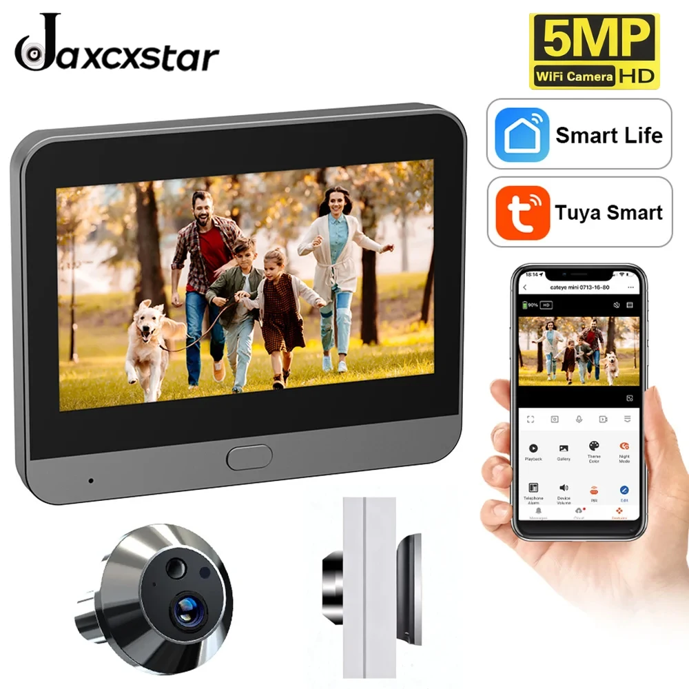 

Tuya Smart WiFi 5MP Video Door Peephole Camera 4.3-inch Screen 5000mAh PIR Motion Alarm Alexa Viewer for Home Security