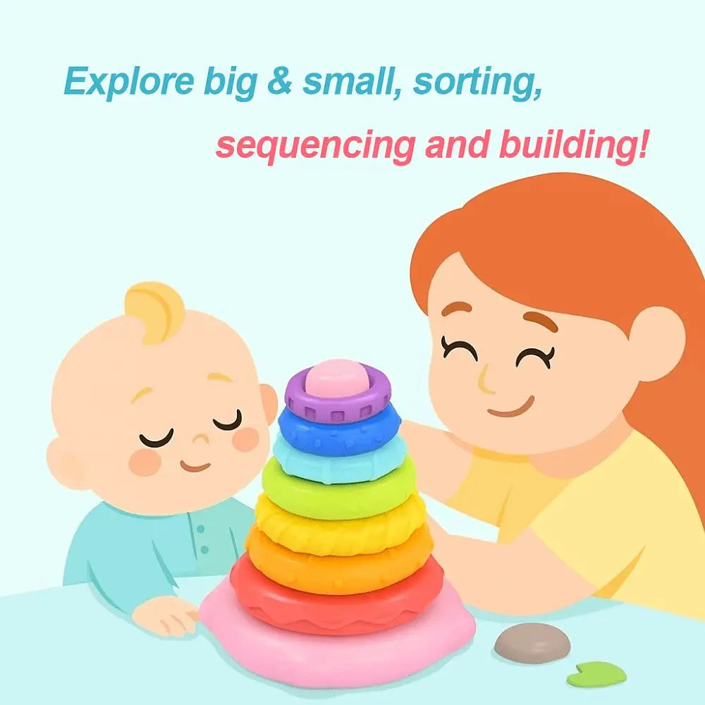 Impilatore arcobaleno quadrato irregolare Giocattolo per bambini Torre arcobaleno impilabile Vite rotante Bullone Giocattoli Puzzle Educazione precoce