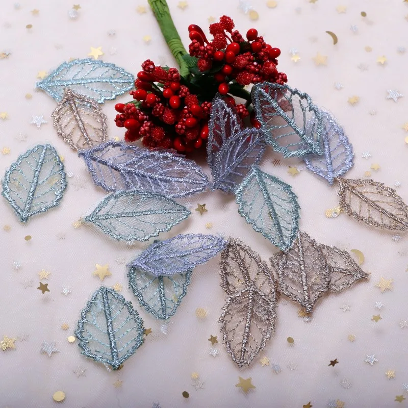 20pcs Embroidered Leaf Lace Patch Wedding Dress Jeans Headwear Decor DIY Sewing Clothing Embroidery Applique Craft Accessories