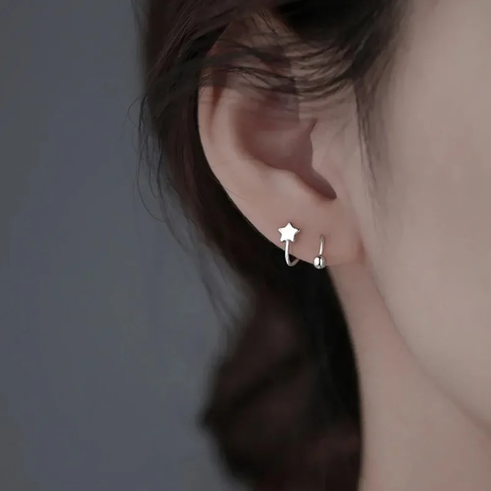 2 Pcs/1 pairs Stainless Steel Star Ear Bone Earrings Rotating Line Wave Piercing Screw Ball Mini Studs Earrings Unusual Women