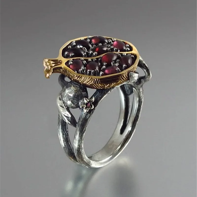 Vintage Fruit Fresh Red Garnet Rings For Women s Resin Stone Pomegranate Jewelry Ancient Anniversary Ring