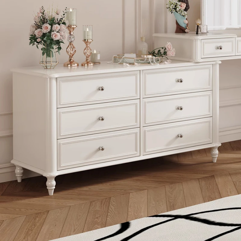 

French Solid Wood Dressing Table Bucket Cabinet Integrated Bedroom Creamy Style Bed Tail New Flip Style Makeup Table Corner