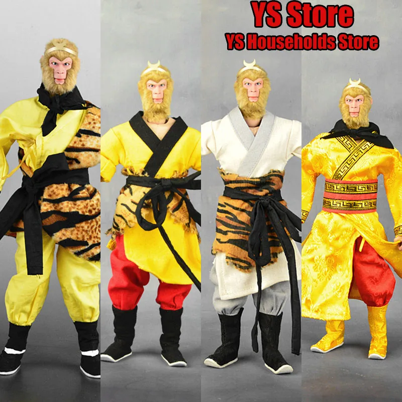 

1/6 Wu Kong Figurine Cosplay Long Coat Leopard Vest Boots Clothes Set Accessory Plain Clothing Ornament For 12" Male Body