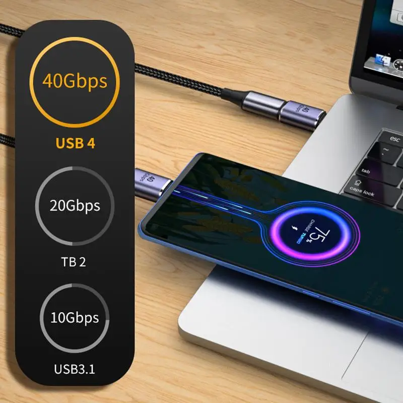 USB4.0 40Gbps 90‑Degree USB‑C Adapter OTG 100W 5A Type‑C To Type‑C Fast Charging High‑Speed Data Converter For Laptop Notebook