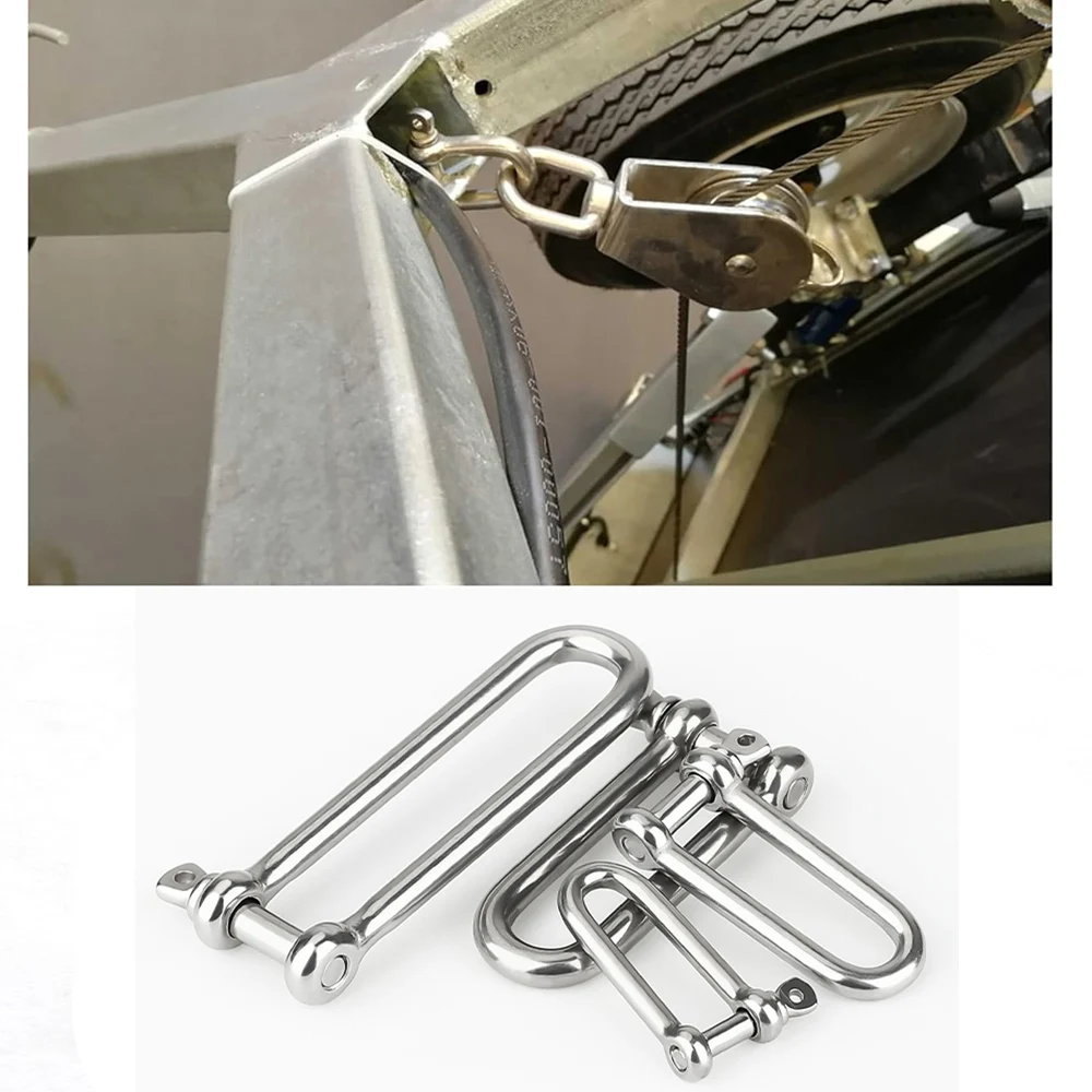 304 Stainless Steel Long D Shackle Load Clamp M4-M16 for Chains Wirerope Lifting Paracord Outdoor Camping Survival Rope