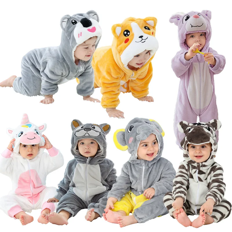 

Fluffy Pajamas Flannel Animal Cartoon Nightgown Rompers Jumpsuit Newborn Supplies Infant Homewear Warm Coveralls Kigurumi Onesie
