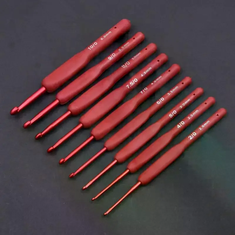 

9pc Red Crochet Hook Ergonomic Handle for Arthritic Hands Extra Long Knitting Needles Beginners and Crocheting Yarn