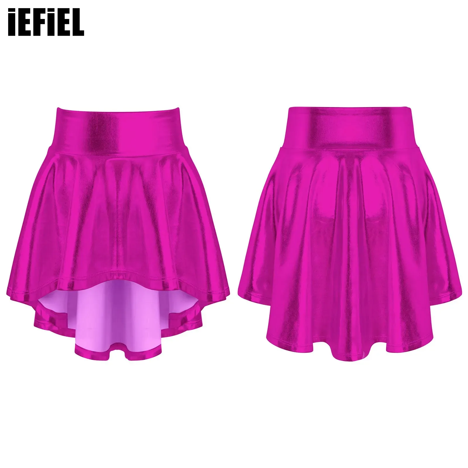 

Kids Girls Tuxedo Ruffle Dance Skirts Irregular Hem Dance Skirt Elastic Waistband Bronzing Cloth Solid Color Stylish Clothing