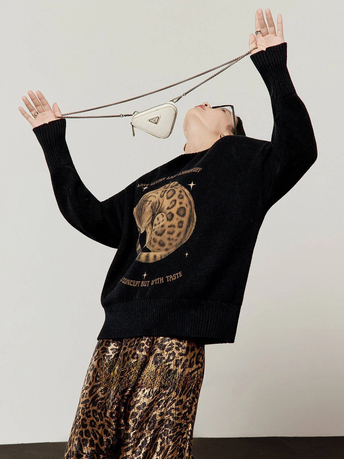 

Bla Leopard Print round Ne Loose Fit Knitted Spwear Sweater for Women Casual Sle Spring New Arrival Comfortable Top