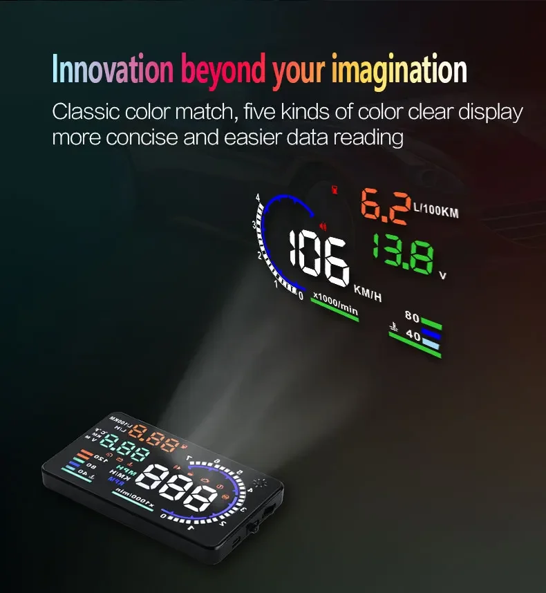 Auto Head-Up-Display RPM Tachometer A8 OBD HUD Head-up-Display Tachometer mit Geschwindigkeitswarnung Auto Elektronik Zubehör – Detail 14