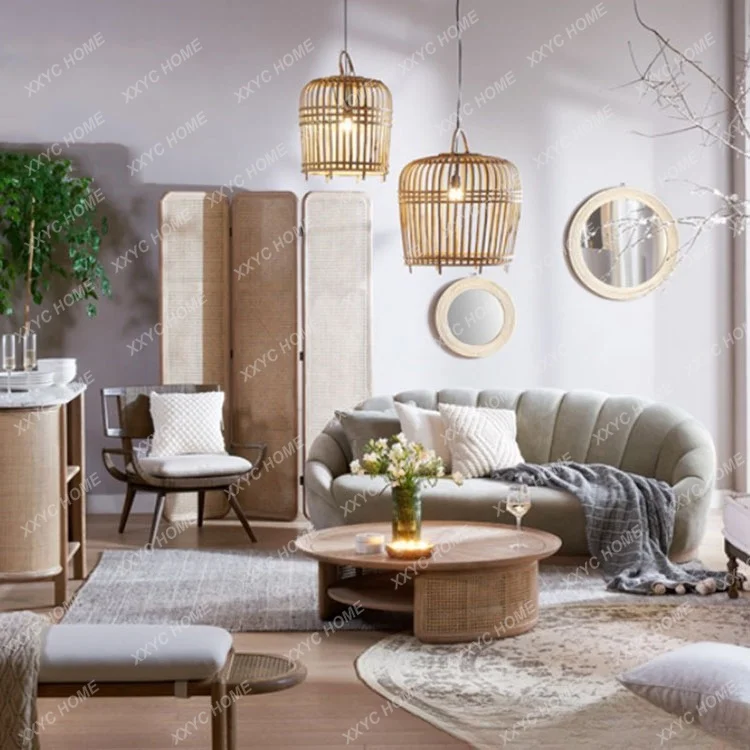 AA rattan art living room model house designer furniture small apartment household round coffee table wood coffee table