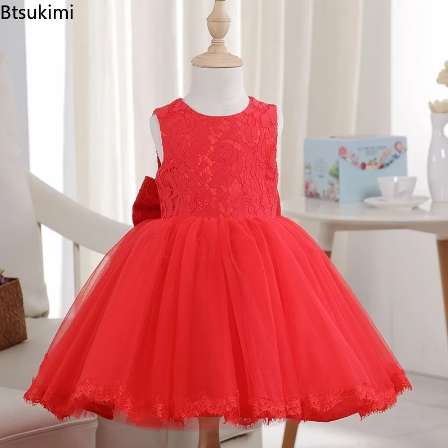 New Solid Color Lace Flower Girl Dress Sleeveless Tulle Princess Gown for Wedding Party Kids Pageant Dress Girls' Evening Gown