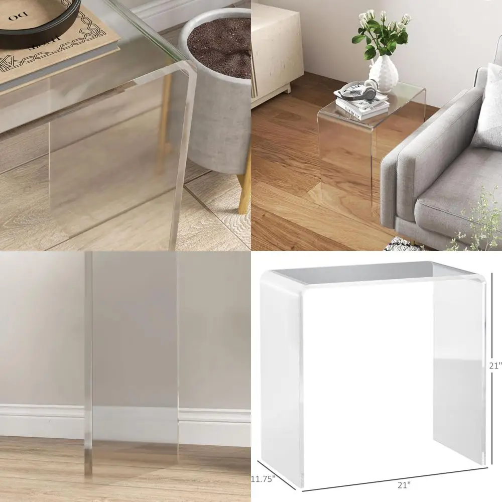 24 Clear Acrylic Rectangular Waterfall Edge Coffee Table, 12mm Thick