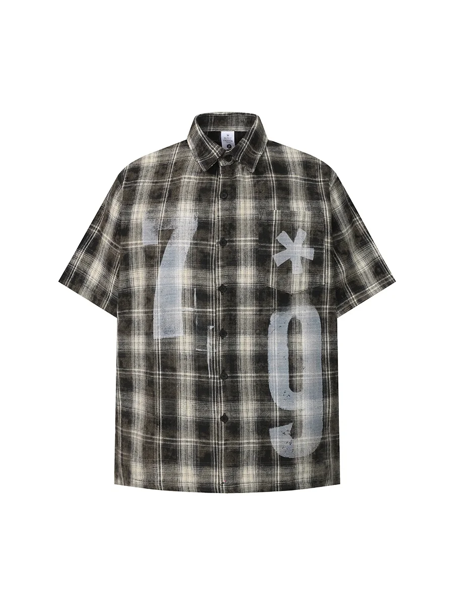 

TR BRUIFT Рубашка в клетку в стиле американского Западного побережья, свободного кроя, с принтом, летняя, повседневная, на пуговицах