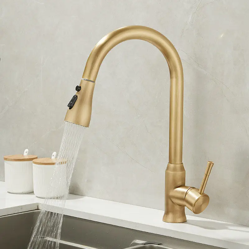 2026 Articulated Faucet Kitchen Sink Mixer Tap Only Antique Bronze Pull Out Crane 3 in 1 Water Hot Cold With Sprayer Accessory
