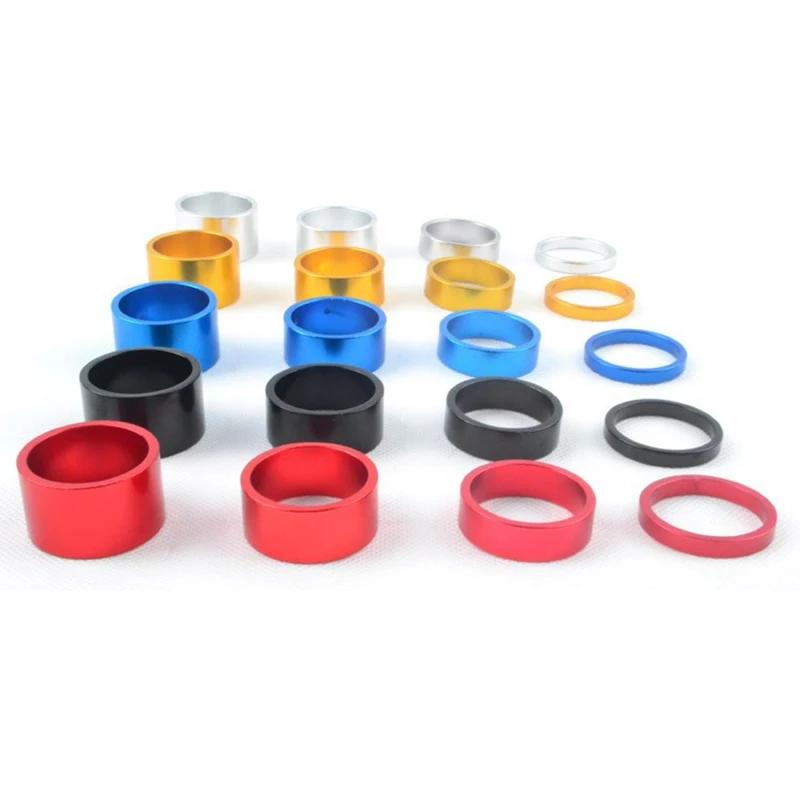 4 buah/Set 5/10/15/20mm aluminium Aloi Headset Stem Spacer MTB 28.6mm garpu mesin cuci topi untuk sepeda jalan, perak