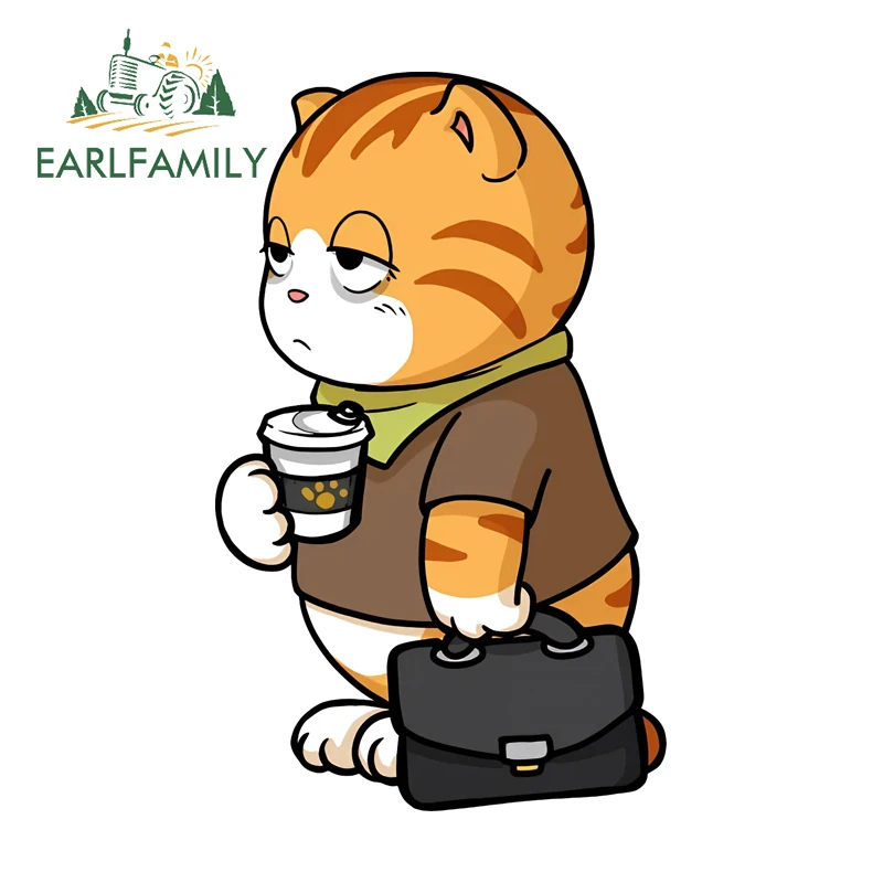 

EARLFAMILY Tired Cat Worker Decals Personality Cartoon Animal Creative Laptop Computer Host Car Stickers Accessories DIY Tumbler