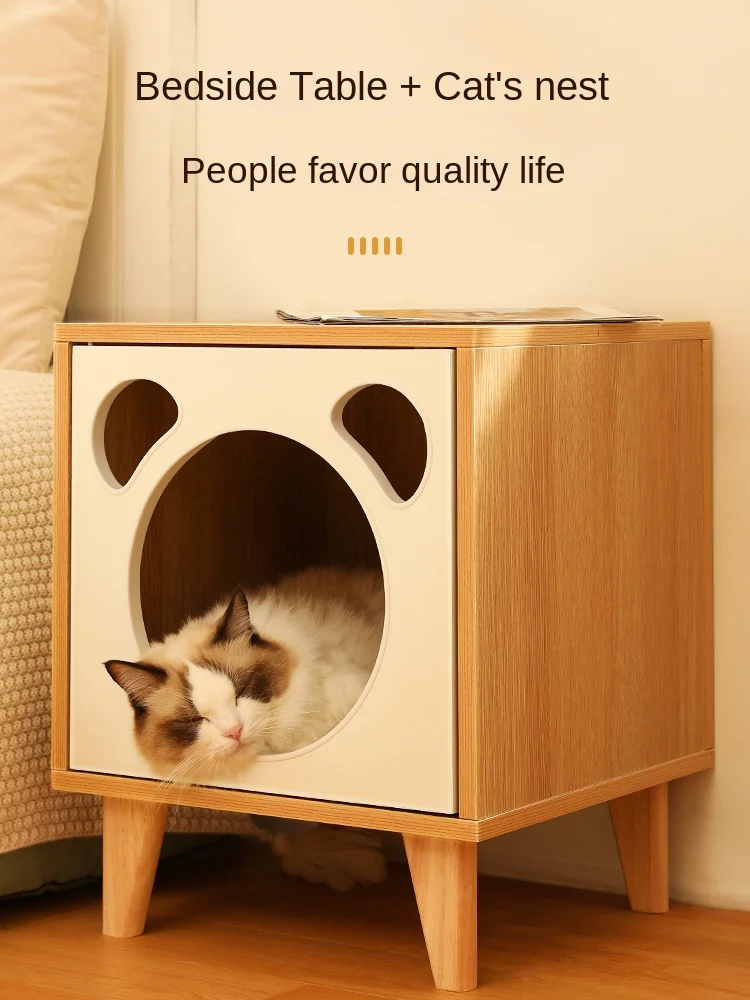 

Cat Nest, Shared Furniture, Solid Wood House, Four Seasons Closed Bed, Cat Bedside Sleeping, Bedside Table