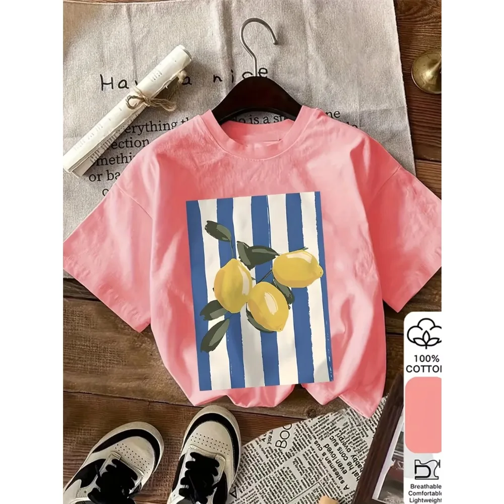 Fashion Lemon Y2k Cotton Men's and Women's Retro Lemon Print T-Shirt Soft Crew Neck Summer Short Sleeve Top Graphic Shirt Design