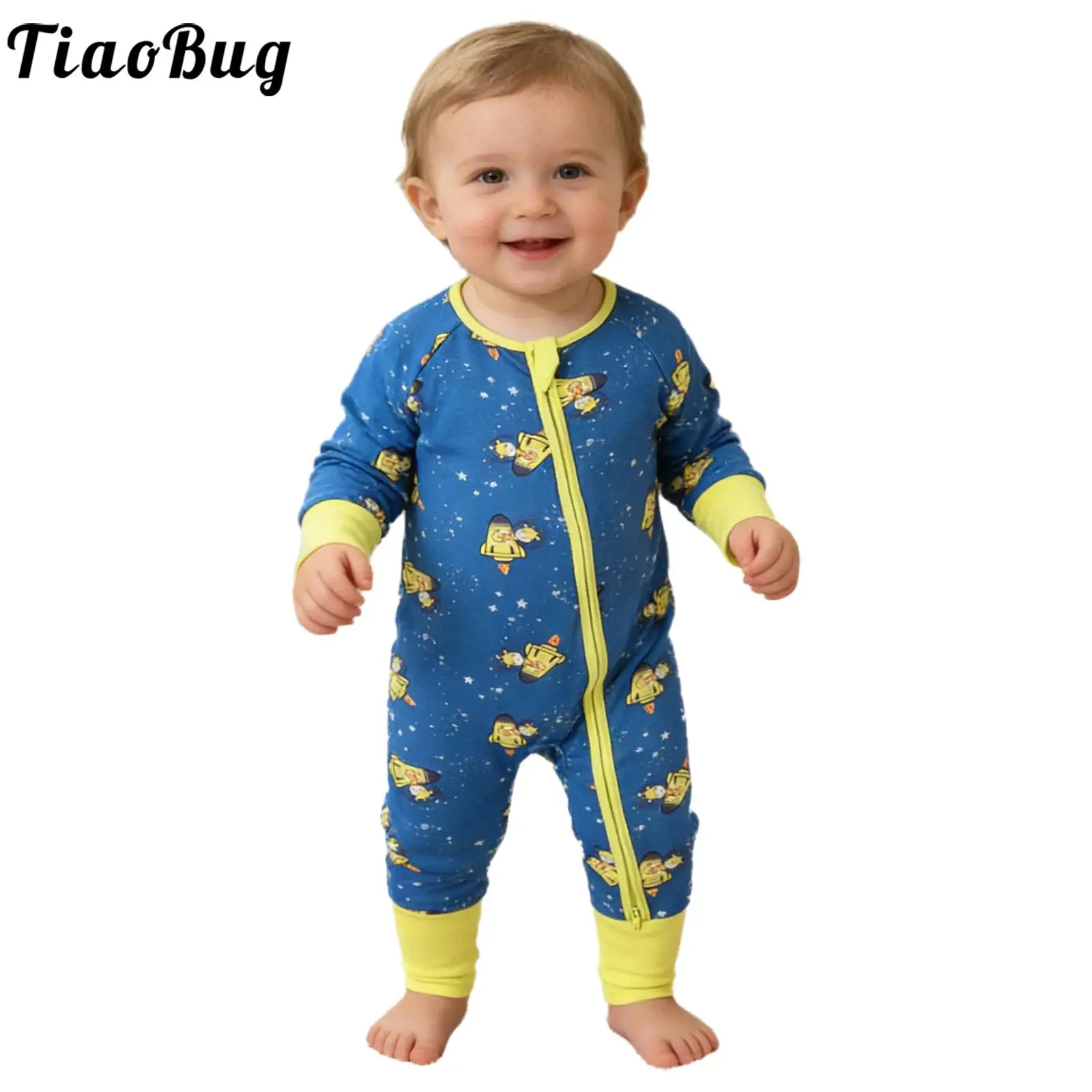 

Baby Boys Girls Cute Printed Pajamas Rompers Autumn Long Sleeve 2-Way Zipper Footed Jumpsuit Newborn Sleepwear Homewear Playwear