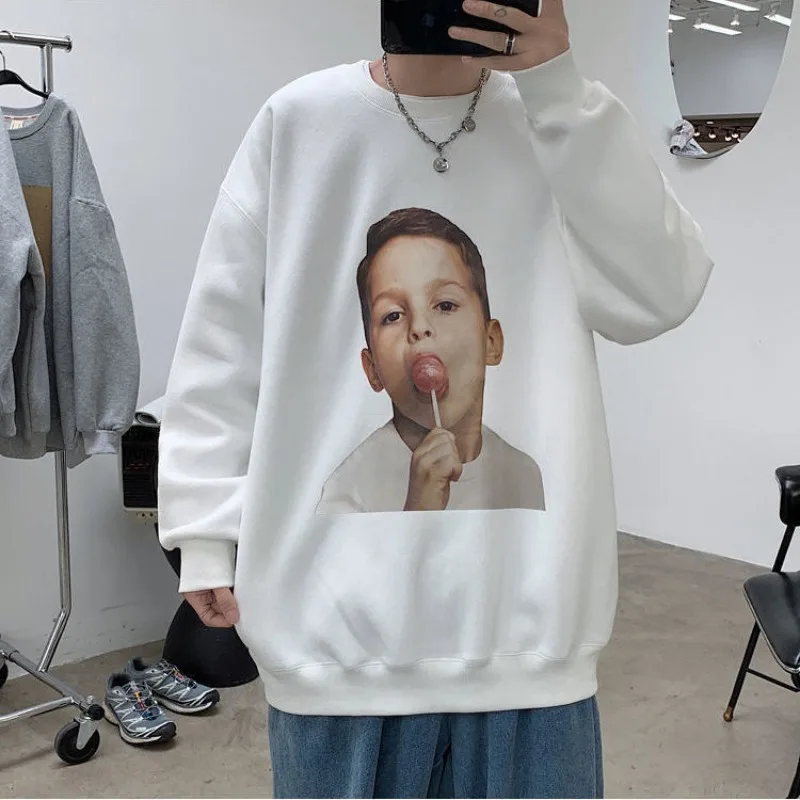 Sweatshirt for Men Hoodieless Black Male Clothes Print Top Pullover F Elasticity Harajuku Fashion Bulk Y2k Funny High Quality It