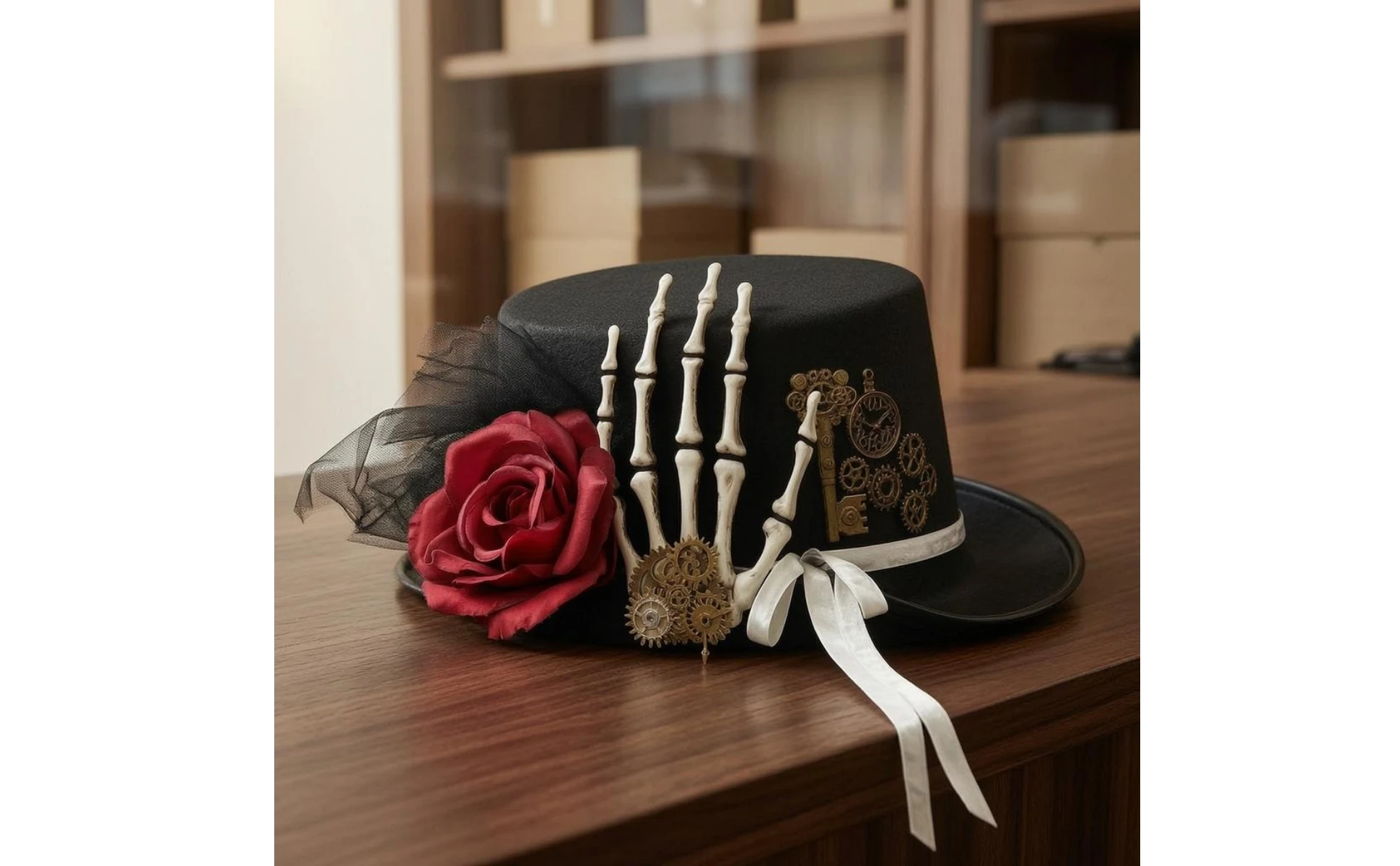 Gothic Steampunk Hat Gear Accents Gothic Top Hat Headwear Tulle Trim Gothic Steampunk Hat Gear Accents Gothic Top Hat Headwear Tulle Trim