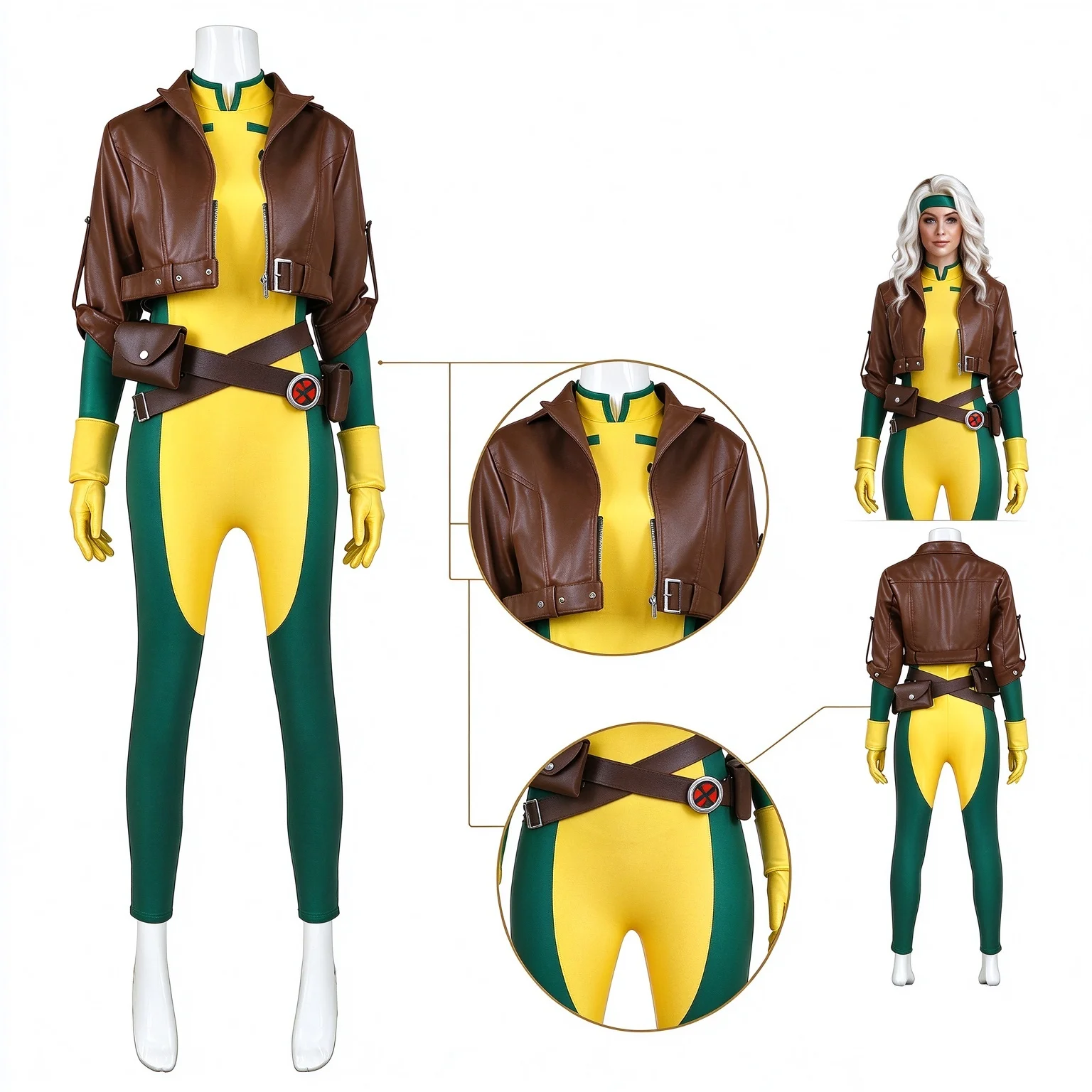 X-Men Anna Marie Rogue Cosplay Suit Women Full Set Bodysuit Cropped Jacket ComicCon Carnival Halloween Roleplay Fancy Outfit