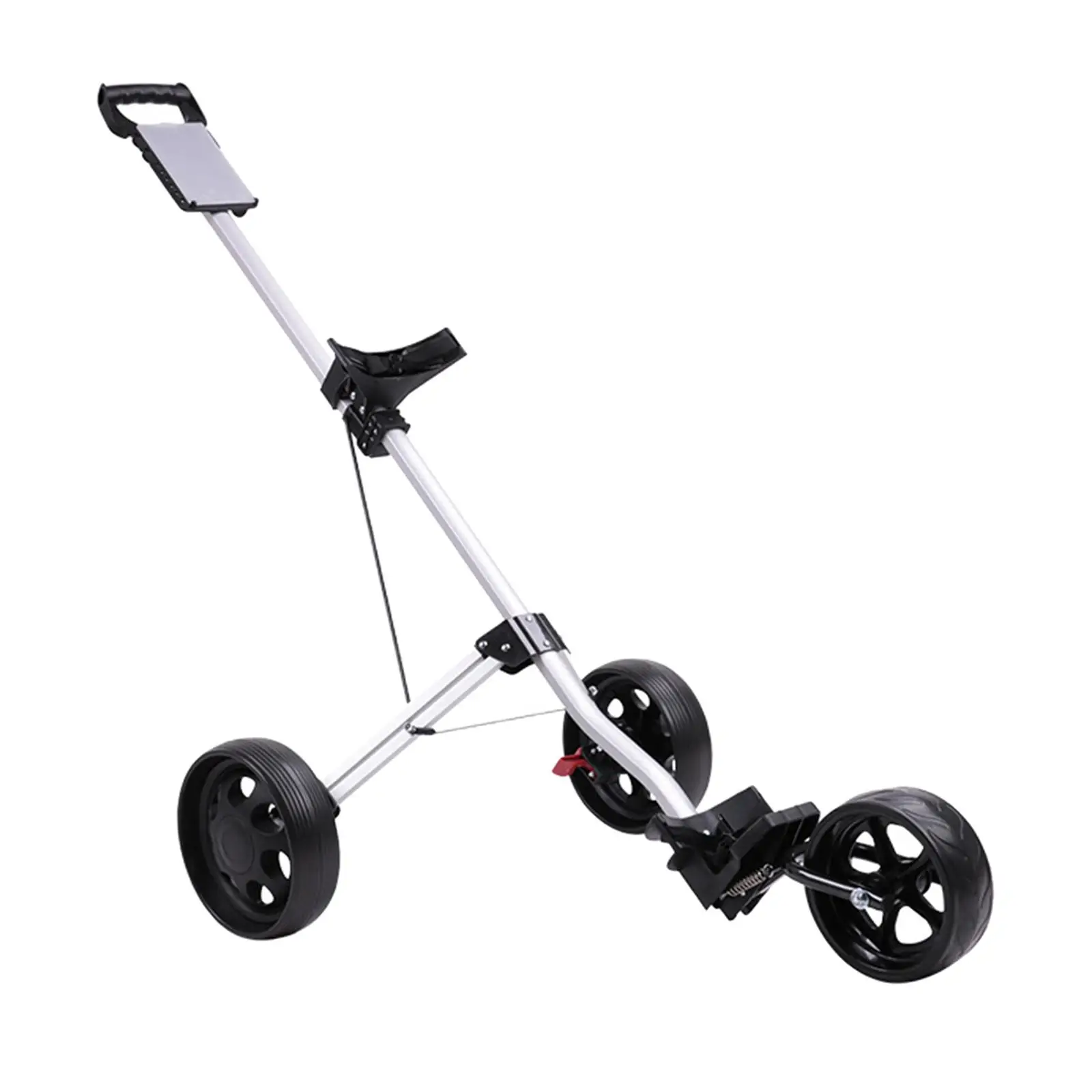 Portable Three Wheeled Golf Push Pull Cart Scorecard Stand Foldable Rolling Caddy Bag Carrier for Golf Accessories