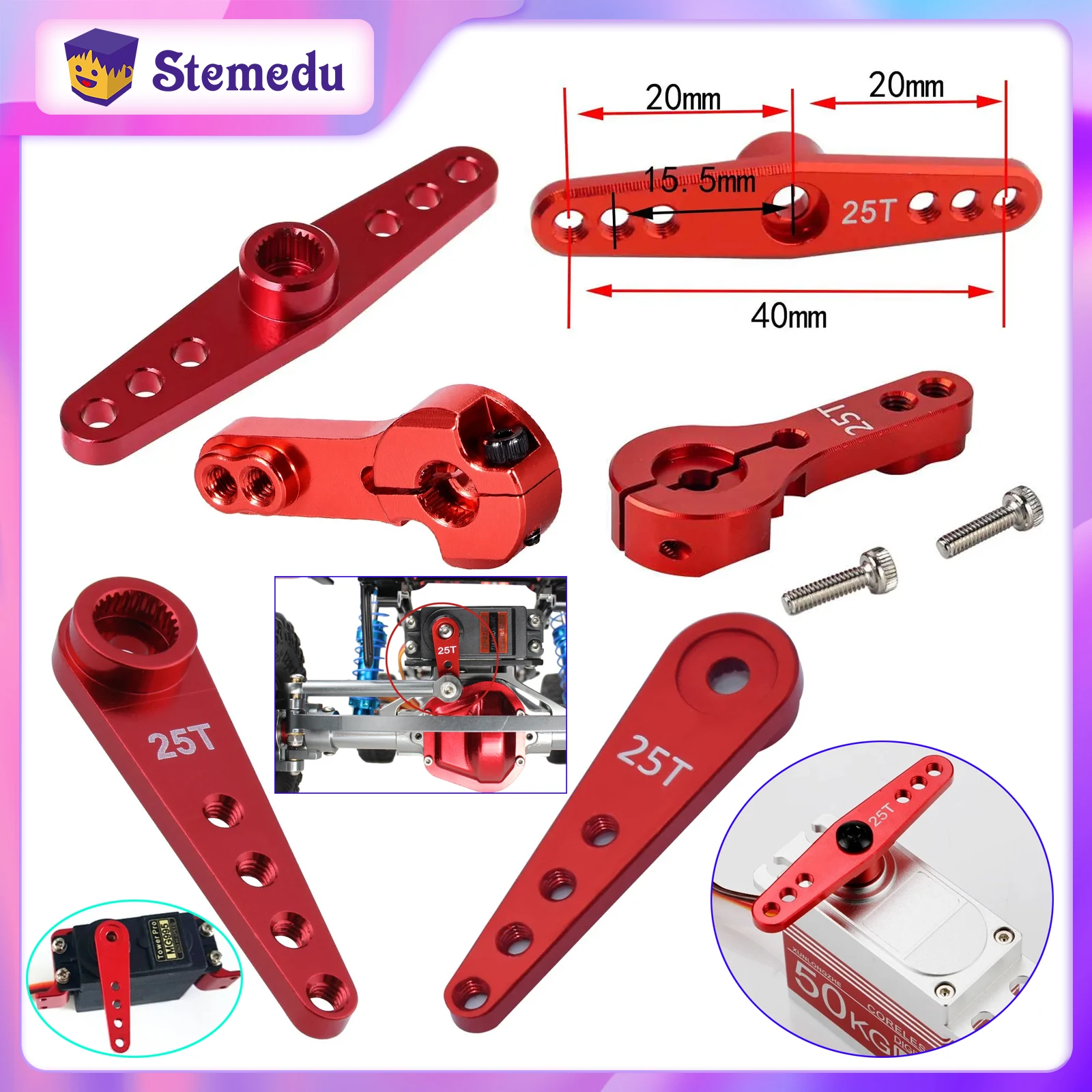 42mm 37mm 35mm 25T M3 Aluminum RC Extension Horn Metal Servo Arm Horn Single Arm/Dual Arm for 1/10 1/8 RC Car Tool Crawler Parts