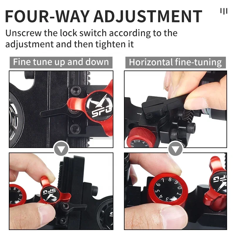 SPG Archery Single Pin Bow Sight Compound  Adjustable Aluminum High Precision Right and Left Hand Shooting Hunting Accessories