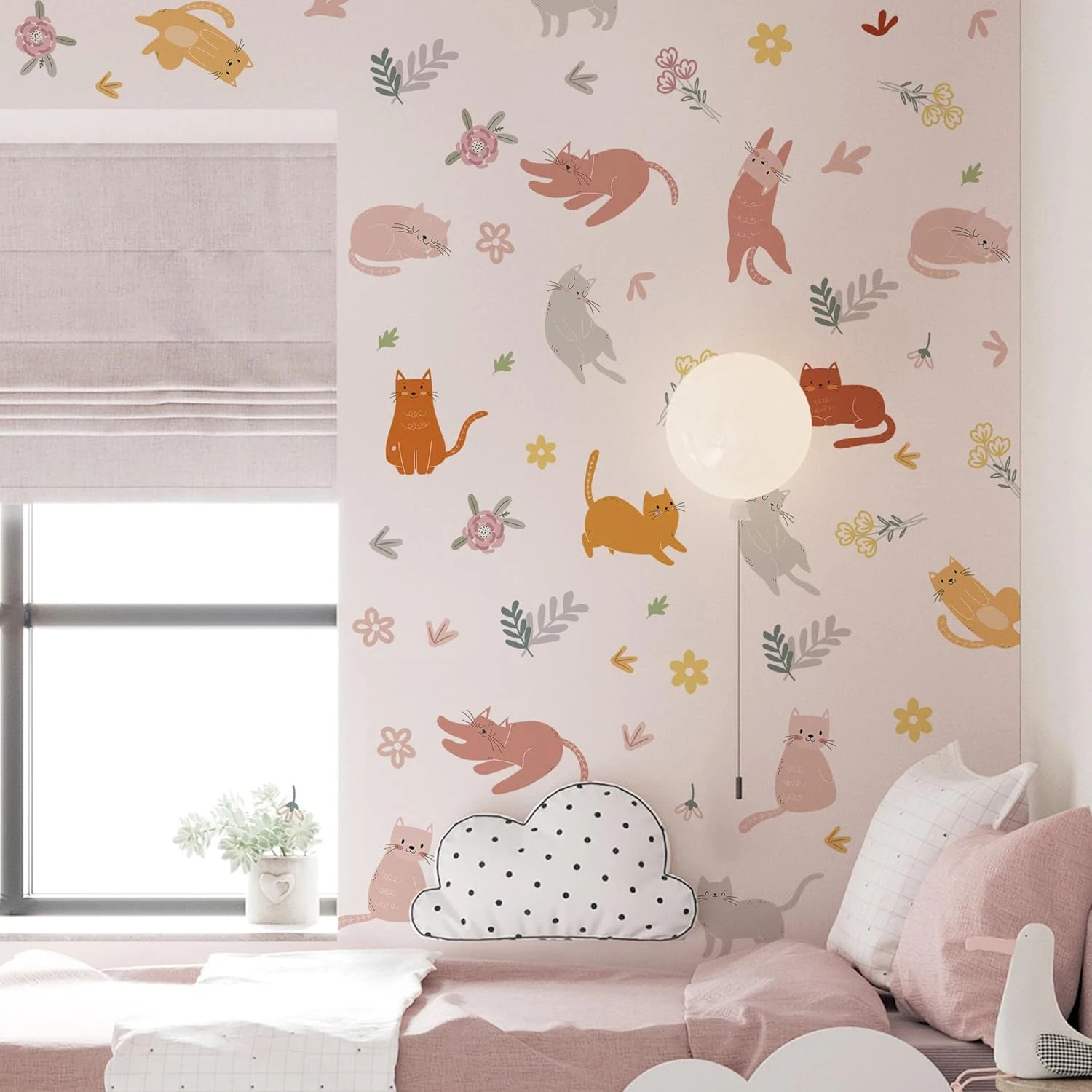 بوهو الكرتون القط زهرة الجدار ملصق المائية الجدار ملصق الحضانة غرفة الطفل الفن صائق غرفة الاطفال غرفة نوم المعيشة ديكور المنزل