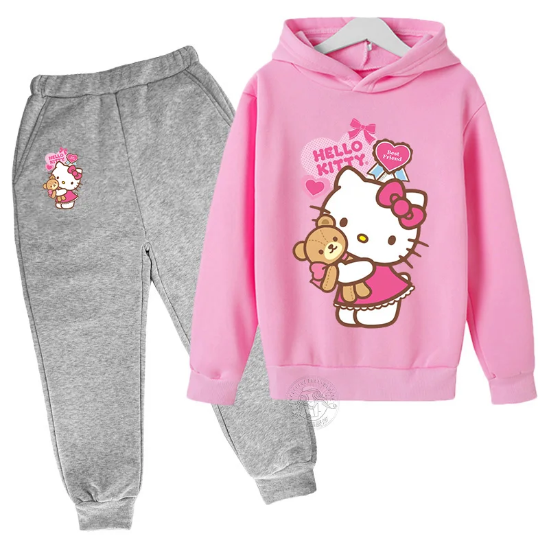 Hello Kitty kawaii children's suit street fashion boys and girls suit baby sports pullover + sweatpants two-piece outdoor sports