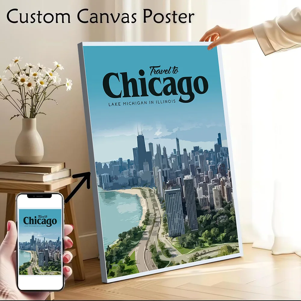 Visit Chicago Canvas Wall Art Poster Custom Wall Paintings Personalized Photo Printing for Decor Living Room Decoration Bedroom