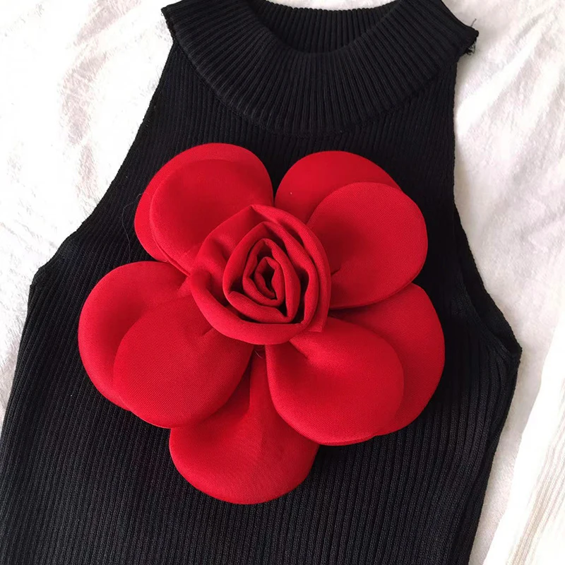 2024 New Summer Knitted T Shirt for Women Big Flowers Vintage Sexy Ropa De Mujer y2k Fashion Short Tank Tops camisetas tees