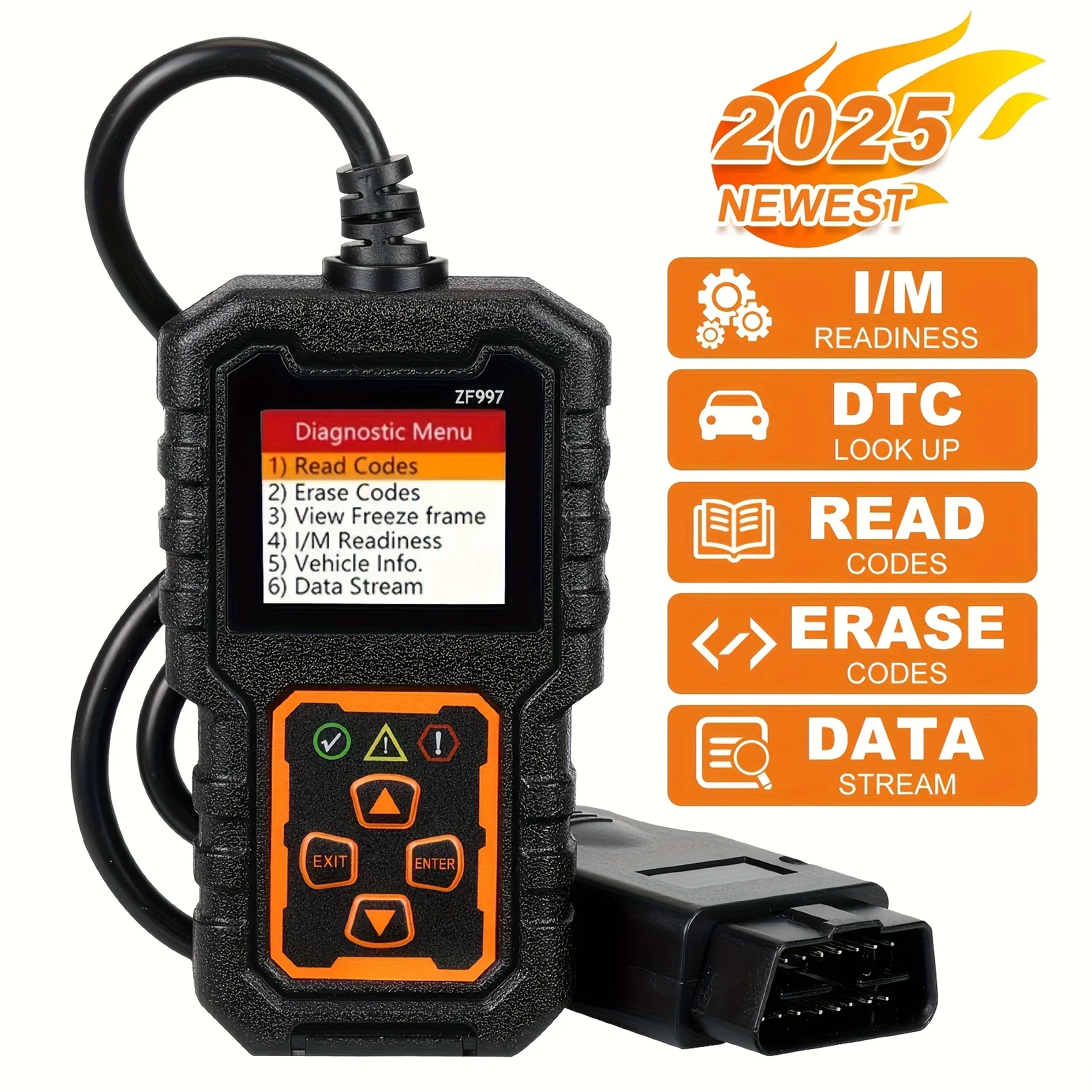 Obd2 Car Diagnostic Tool - Advanced Engine Fault Diagnosis Tool, USB Powered, Compatible with All Models from 1996 Onwards, Supports 36V, Features Dtc/Freeze Frame/Read/Erase/Data Stream Functions Zf997